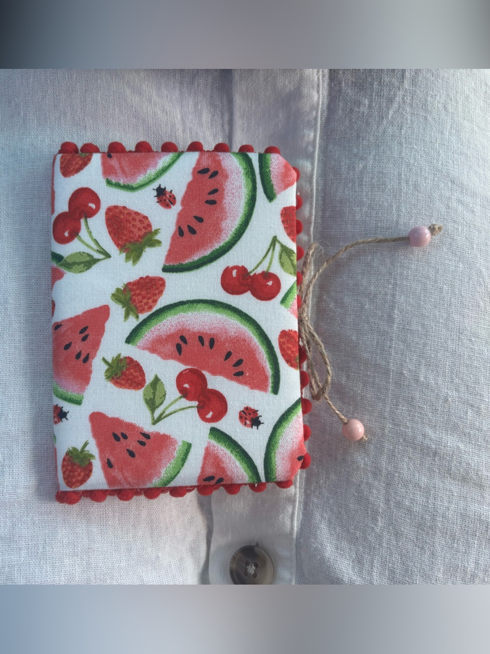 Handmade Watermelon Fabric Covered Notebook 4.75x3.5 60 Pages Lined